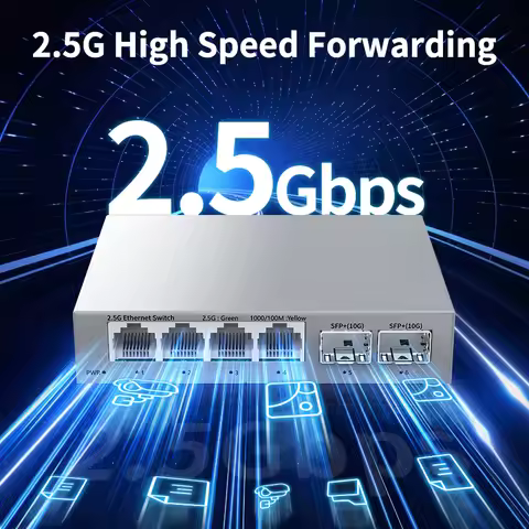 HORACO 2.5Gb Switch 2.5GBASE-T 4 Port 2.5G RJ45 with 2 Port 10G SFP+ Fanless Unmanaged Plug and Play