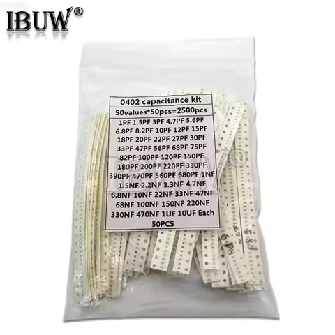 0402 SMD Ceramic Capacitor Assorted Kit 1pF~10uF 50values*50PCS=2500PCS Chip Ceramic Capacitor Sampl