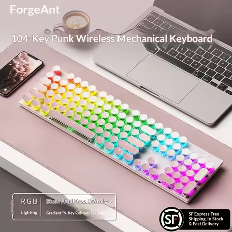 Forgeant H104Wireless Mechanical Keyboard, Tri-Mode Bluetooth, Retro Punk Style, 104 Keys, Office & 