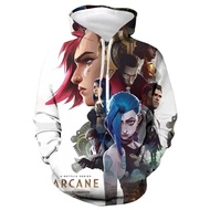 2024 NEWNew อะนิเมะ Arcane League Of Legends 3D Hoodie ผู้ชายแฟชั่นเสื้อเด็ก Hoodies เด็ก Hip Hop Bo