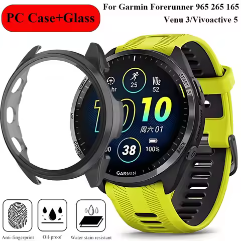 HD Tempered Glass+PC Case For Garmin Forerunner 165 965 265/255 Music Screen Protective Shell Garmin