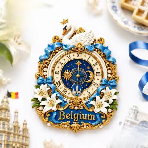 Belgium Swan Astrolabe Fridge Magnet - Elegant 3D European Souvenir Unique Heritage Gift for Travel 