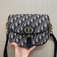 Dior 藍提花布金釦Bobby中碼斜背包