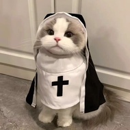 Halloween Pet Nun Costume - Adjustable Black & White Robe for Small Dogs & Cats, Funny Cosplay Photo
