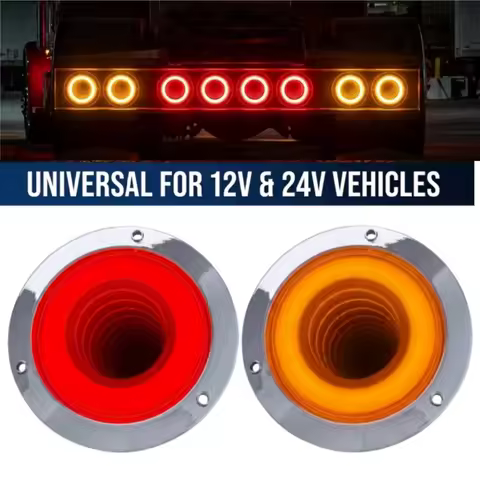 2PCS Stop Brake Turn Signal Strobe Lamp 12V-24V 4" Round LED Trailer Tail Light with Stunning 3D Inf