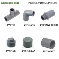 PVC Pipe Fitting 15mm 20mm 25mm Socket, Tee, Elbow, Plug, End Cap, Tank Connector, Valve PT Socket /Penyambung Paip PVC