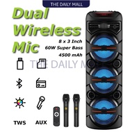 Wireless Bluetooth Speaker 8inchX3 Sing-E ZQS8302 Portable RGB Bluetooth Speaker with 2 wireless Mic