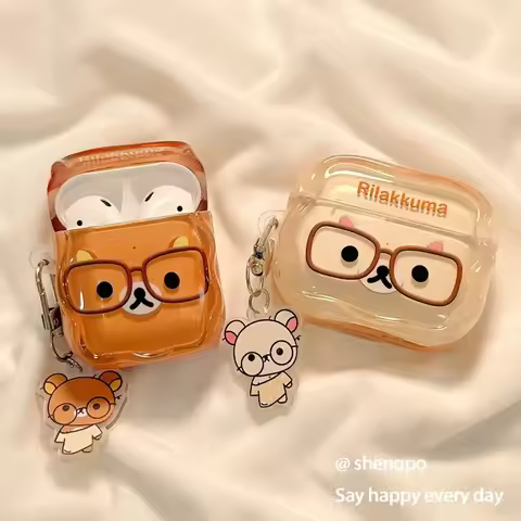 Stereo Glasses Cute Cartoon Rilakkuma Airpods Pro3 Airpods4 Apple Bluetooth Headset Case Anti-Fall H