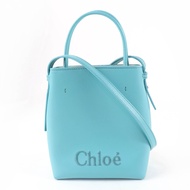 成色極佳☆ Chloe CHC23UP873I1046K Sense 迷你手提包，飾有品牌標誌刺繡，皮革單肩包，藍色，附防塵袋，女士款