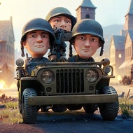 Q版二戰美軍威利吉普車 JEEP+大兵三人組 樹脂模型組裝套件