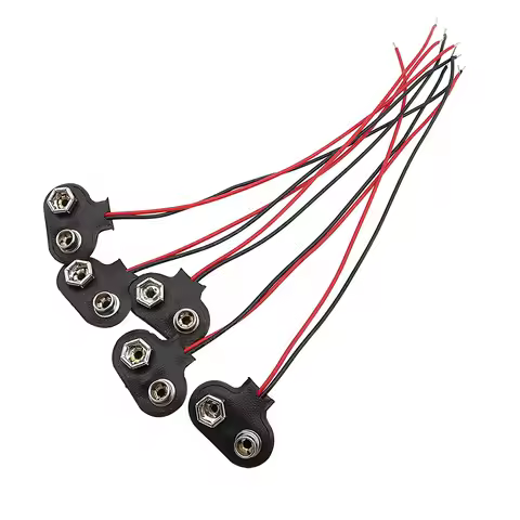 5Pcs T-Type 9V Battery Snap Clips Connector 9 Volt Battery Buckle Lead Wires Holder Black Red Pigtai
