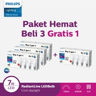 Philips Lampu LED Paket Hemat Beli 3 Gratis 1 Multipack Radiantline 7W 6500K Putih