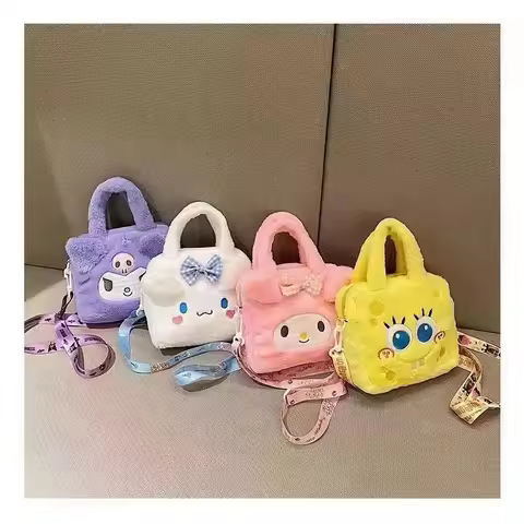 New Kawaii Kuromi Cinnamoroll My Melody Cartoon Anime Plush Handbag Makeup Bag Travel Storage Bag Wo