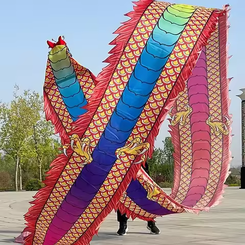 8/10/12m Square Fitness Dragon Dance Red Adult Chinese New Year Dragon Dance Ribbon Stage Performanc