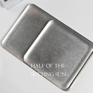 [Limited Time Buying] Japanese Retro Tray Square Stainless Steel Dinner Plate Cafe Tray Dessert Past