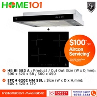 EF Semi Integrated Hood 60cm EFCH 6202 HM SSL &amp; Built-In Domino Hob 4 Zones HB BI 583 A