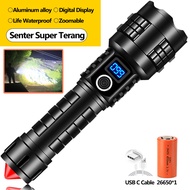 Anbolt Senter LED Super Terang Jarak Jauh 90000 lumens Zoomable Senter Tahan Lama Anti Air USB C Rec