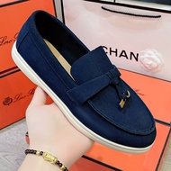 【Ready Stock】Loro*Piana womens loafers casual flat bottomed lazy shoes genuine leather tassels LP