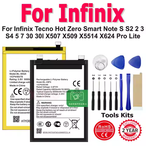 BL-30SX BL-49PX BL-22BX New Battery For Infinix Tecno Hot Zero Smart Note S S2 2 3 S4 5 7 30 30I X50