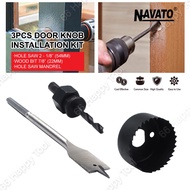 NAVATO 3pcs Set Door Lock Knob Installation Kit Drill Hole Tool Reamer 54mm 22mm Hole Saw untuk Tomb