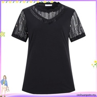 【M-4XL】Elegant Black Shirt Lace Baju T Shirt Women Tshirt Baju Perempuan Korean Style Woman T Shirt 