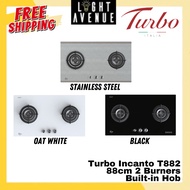 (FREE DELIVERY)Turbo Incanto T882-SSV/GV-BK/GV-OW 88cm 2 Burners Built-in Hob