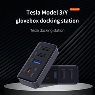 4-in-1 Docking Station USB Hub for Tesla Model 3 Model Y Glovebox for Dashcam Charger Data Transfer