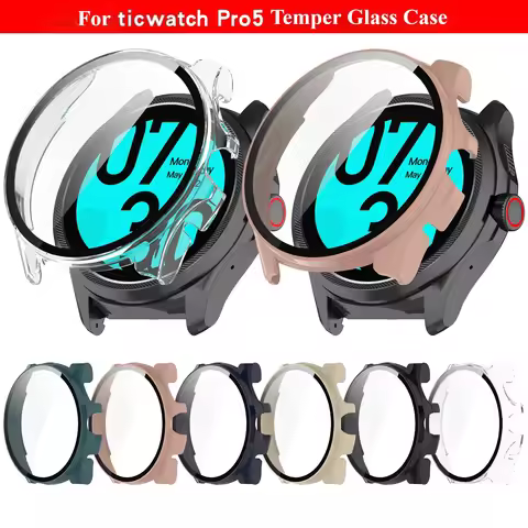 Tempered Glass +Case Cover For Ticwatch Pro 5 Smart Watch Protective Shell Bumper Screen Protector F