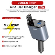 DOSEN Retractable Car Charger 120W 4 in 1 Car Fast Charger Retractable Car Charger IOS dan Type-c