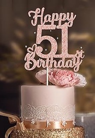 51st Birthday Cake Toppers-PINK Glitter, 51st birthday decorations, 51 Cake Topper for Women,51 Cake