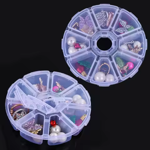 Tool Beads Organizer Jewelry Container 8 Grids Nail Art Rhinestones Case Fashion Transparent Round O