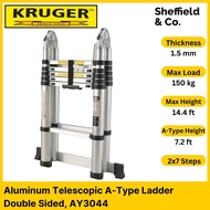 Kruger Aluminum Telescopic Double Sided Ladder, 2x7 Steps (4.4m / 14.4ft) | (AY3044)