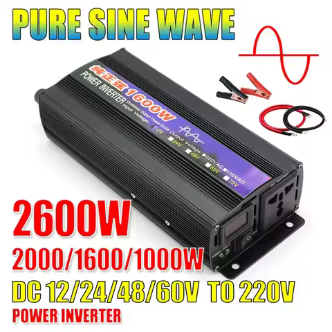 1000W 1600W 2000W 2600W Pure Sine Wave Power Inverter DC 12V 24V 48V 60V To AC 220V Voltage Transfor