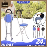 CasaGrove Quad Cane with Chair Tungkod for Senior Adjustable Foldable Chair