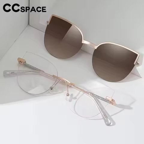 CCspace Magnetic Clip On Rimless Glasses Polarization Sunglasses Lenses UV400 Blue Light Blocking Wo