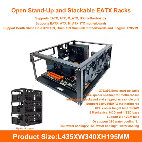 Computer Motherboard Case Rack, Stackable Open Chassis Rack, PC Motherboard Case Frame for ATX, MICR