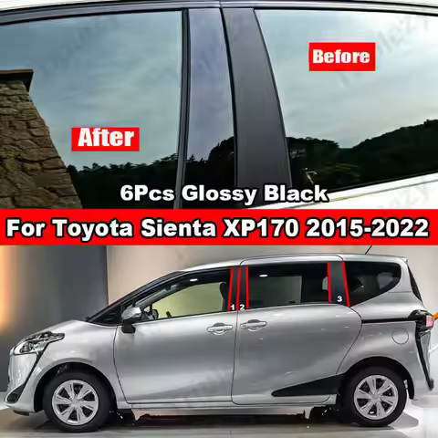 6Pcs Car Window Door Column B C Pillar Post Cover Trim For Toyota Sienta XP170 2015-2022 Glossy Blac