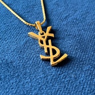 YSL Logo Vintage Necklace 金色頸鏈項鏈 美品 日本中古