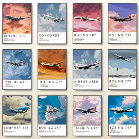 Aircraft Air Force Boeing 737/747/777/787Airbus A319/320/530 Aircraft Poster Canvas Paintings Wall A