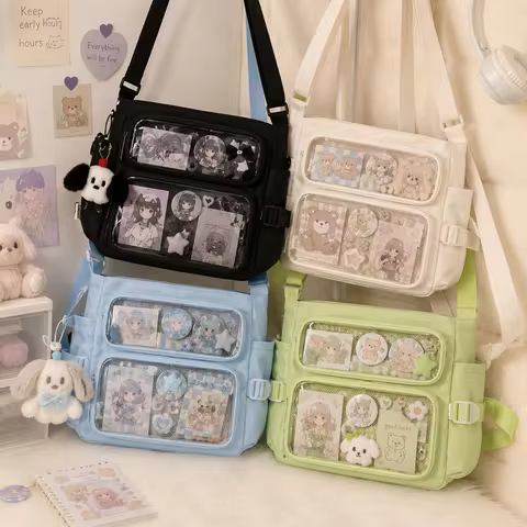College Ita Bag Transparent Crossbody Shoulder Bag Large Capacity Messenger Bag for School Cute Anim