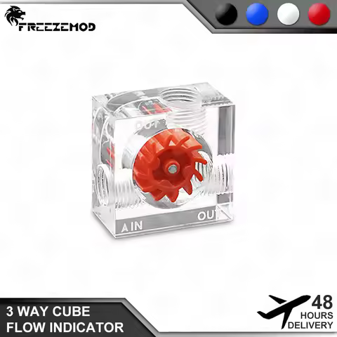 FREEZEMOD 3 Way Flow Cube Indicator Square Liquid Flow Meter Tachometer Observing Water Cooler for W