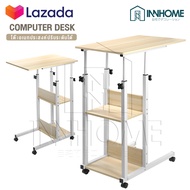InnHome โต๊ะ โต๊ะคอม โต๊ะข้างเตียง โต๊ะทำงาน โต๊ะวางโน๊ตบุ๊ค ปรับระดับความสูงได้ พร้อมล้อเลื่อนหมุนไ