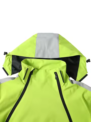 Spring Autumn Men's Color Block Anorak Jacket Windproof Hooded Pullover Coat Multi-Pocket Outdoor Hi