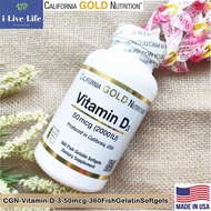 วิตามินดี 3 Vitamin D3 50 mcg (2000 IU) 360 Fish Gelatin Softgels - California Gold Nutrition