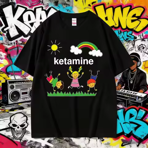2026 Summer Ketamine Dancing Kids Dank Funny Meme T-shirt Men Women Fashion Casual Humor 100% Pure C