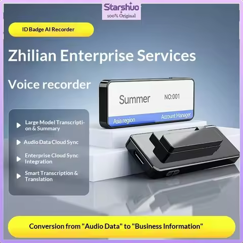 Clip-on Name Badge AI Voice Recorder Portable Transcribe Translation Cloud Sync Audio Summary For Bu