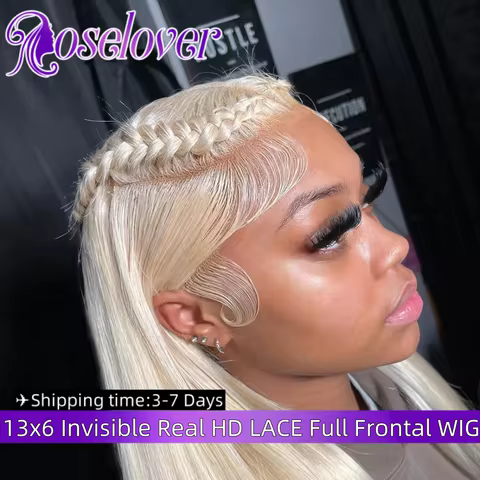 ROSELOVER 34Inch 13x6 Invisible Real HD Lace Full Frontal Wig 250% Density 613 Blonde Straight Human