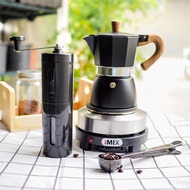 ชุดเตา iMix ต้มกาแฟ เตามินิ 500w + กามอคค่าพอท moka pot สีดำ ลายไม้แบบหนา 3cup/150ml