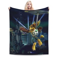 Cozy Ratchet and Clank Blanket  Super Soft Flannel Throw for Game Fans Home Decor  Outdoor Use