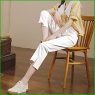 [Ready Stock] White Ripped Straight Cropped Pants for Women - Slim Fit Short Jeans with Slits 6191